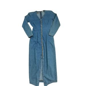 Vintage EXP Jeans By Express‎ 1/2 Cotton Long Sleeve Denim Maxi Modest Dress USA